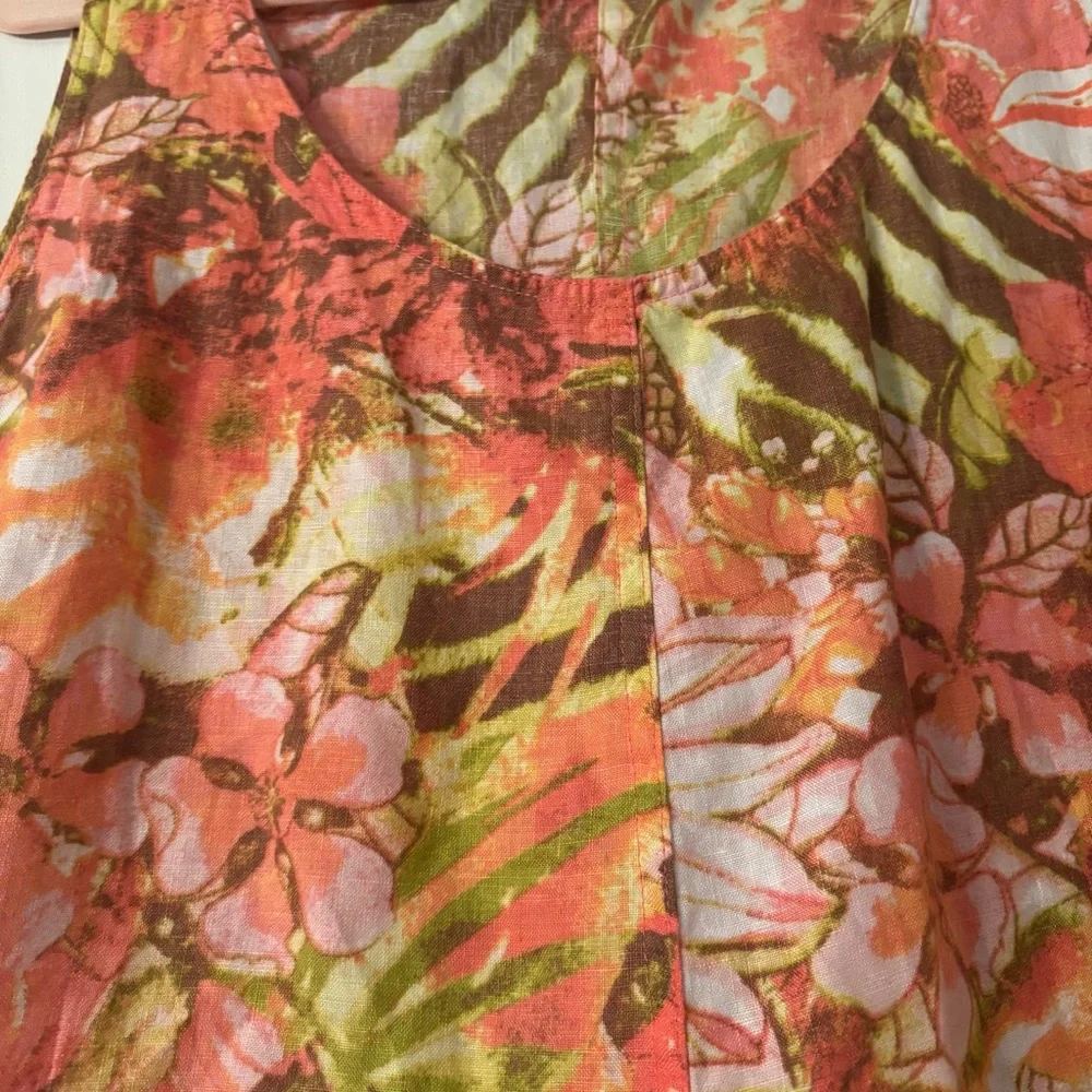 Floral Linen Sleeveless Dress - Multicolor - Picture 5 of 7